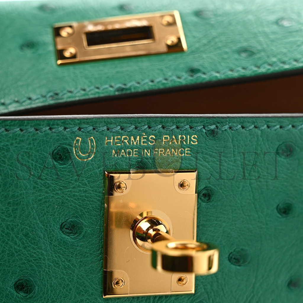 H**mes master ostrich horseshoe kelly sellier mini 20 vert vertigo gold (19*12*5.5cm)
